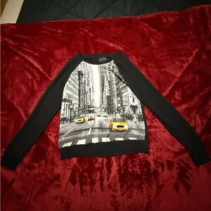 Black and Gray Cityscape women’s Sweater